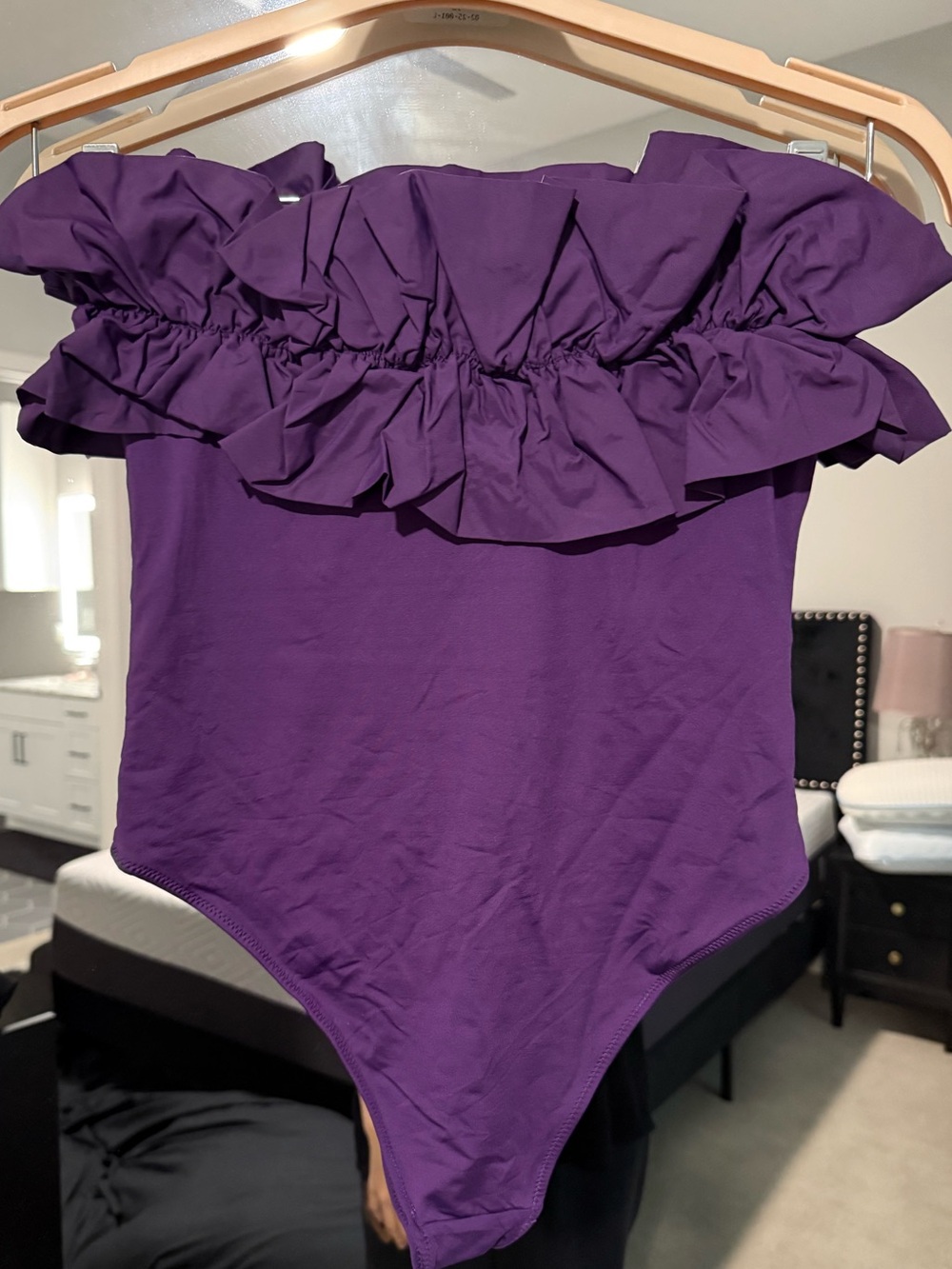 Zara: Purple Ruffle Strapless One-Piece Swimsuit - Picture 4 of 8